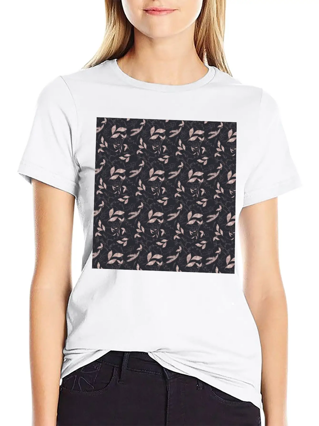 Winter Botanical Rose Gold Black Pattern Stylish Everyday T-Shirt – Unisex Basic Cotton Tee