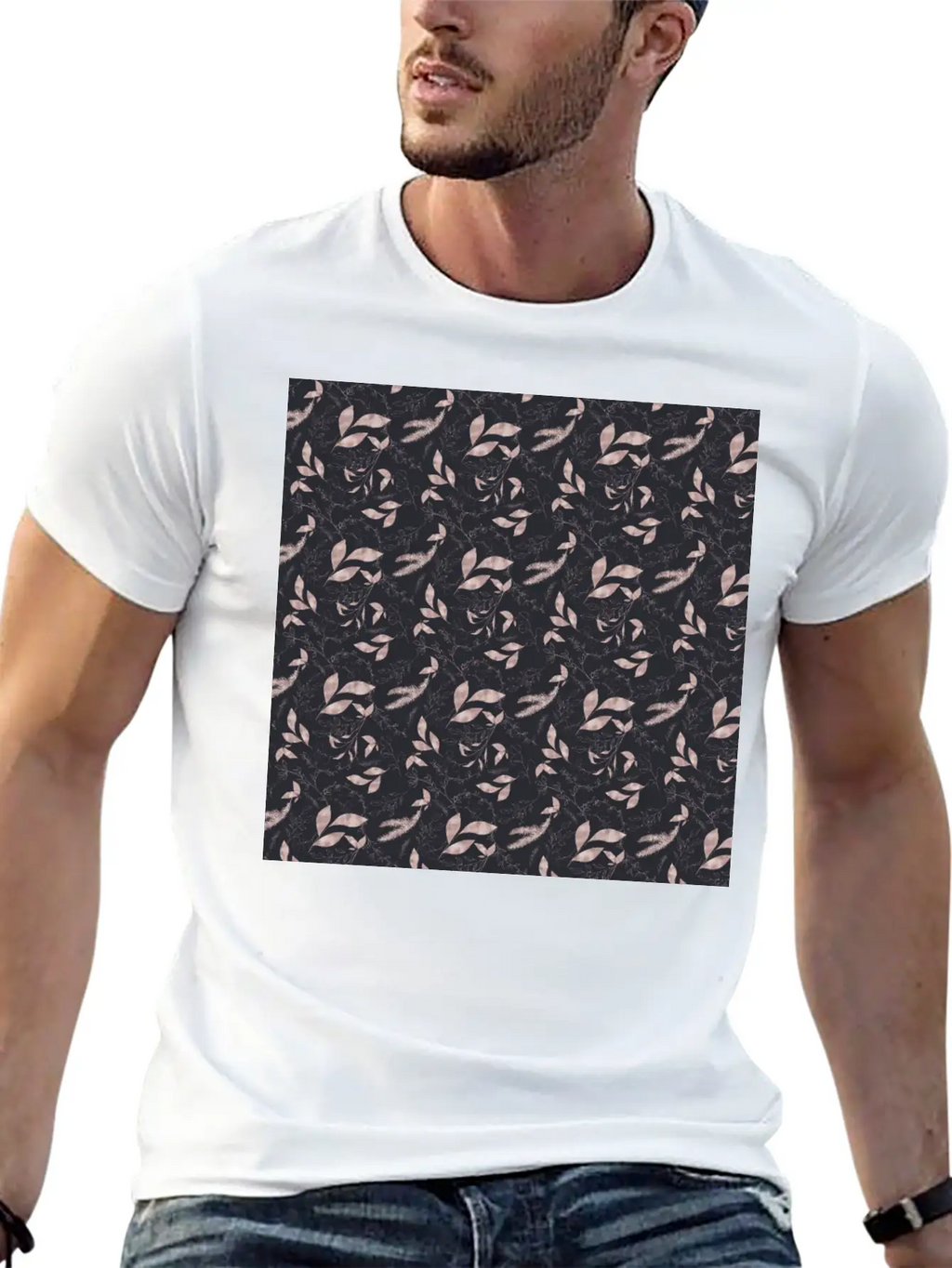 Winter Botanical Rose Gold Black Pattern Stylish Everyday T-Shirt – Unisex Basic Cotton Tee