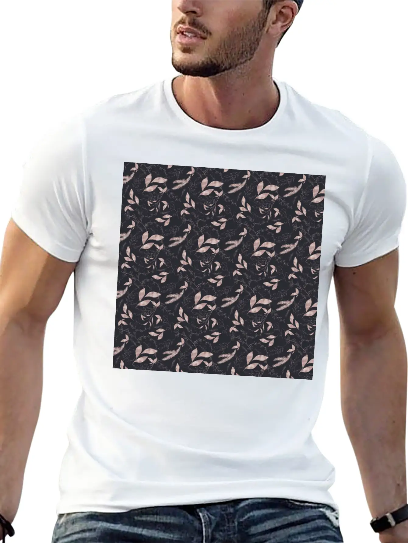 Winter Botanical Rose Gold Black Pattern Stylish Everyday T-Shirt – Unisex Basic Cotton Tee