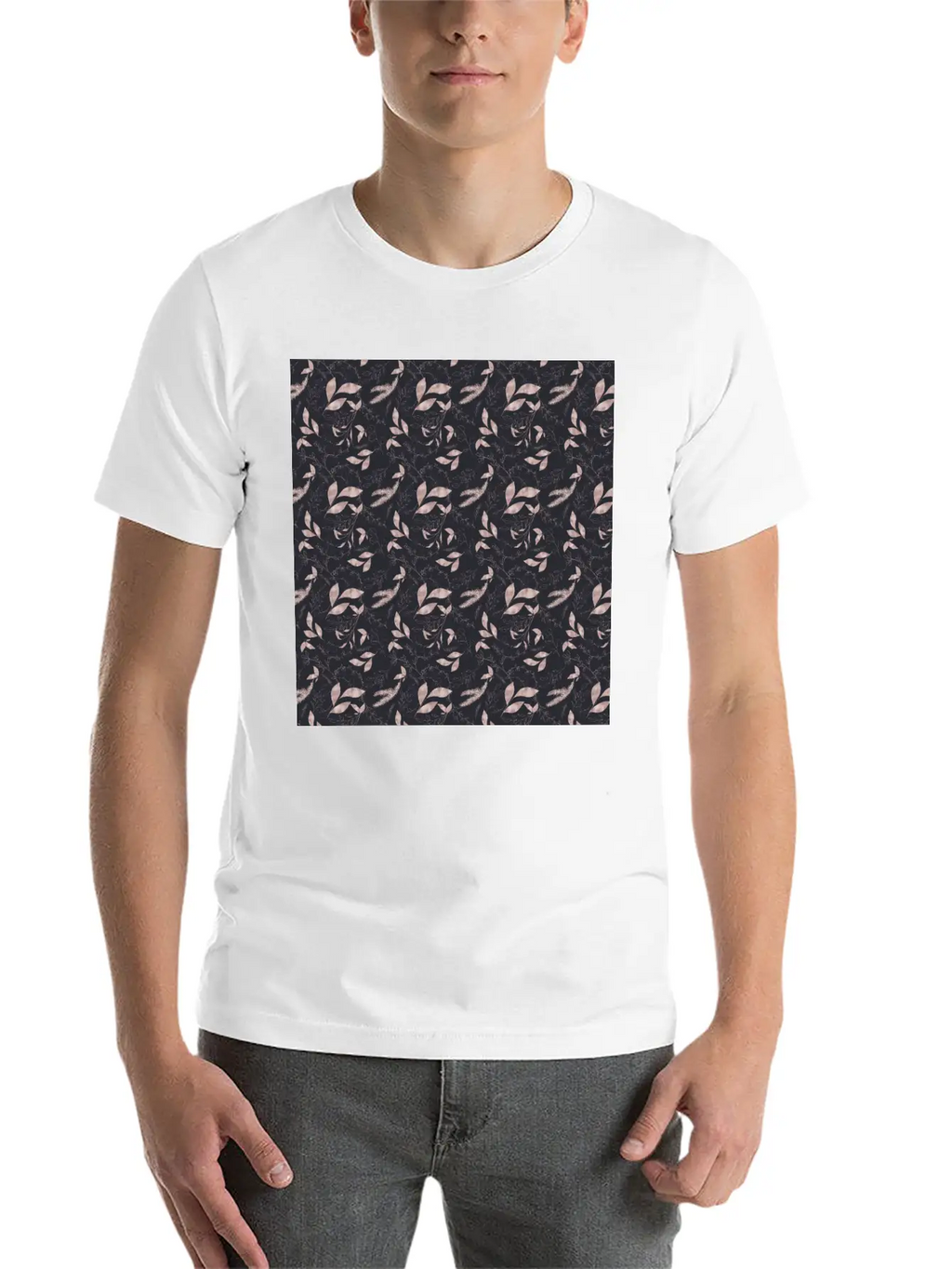 Winter Botanical Rose Gold Black Pattern Stylish Everyday T-Shirt – Unisex Basic Cotton Tee
