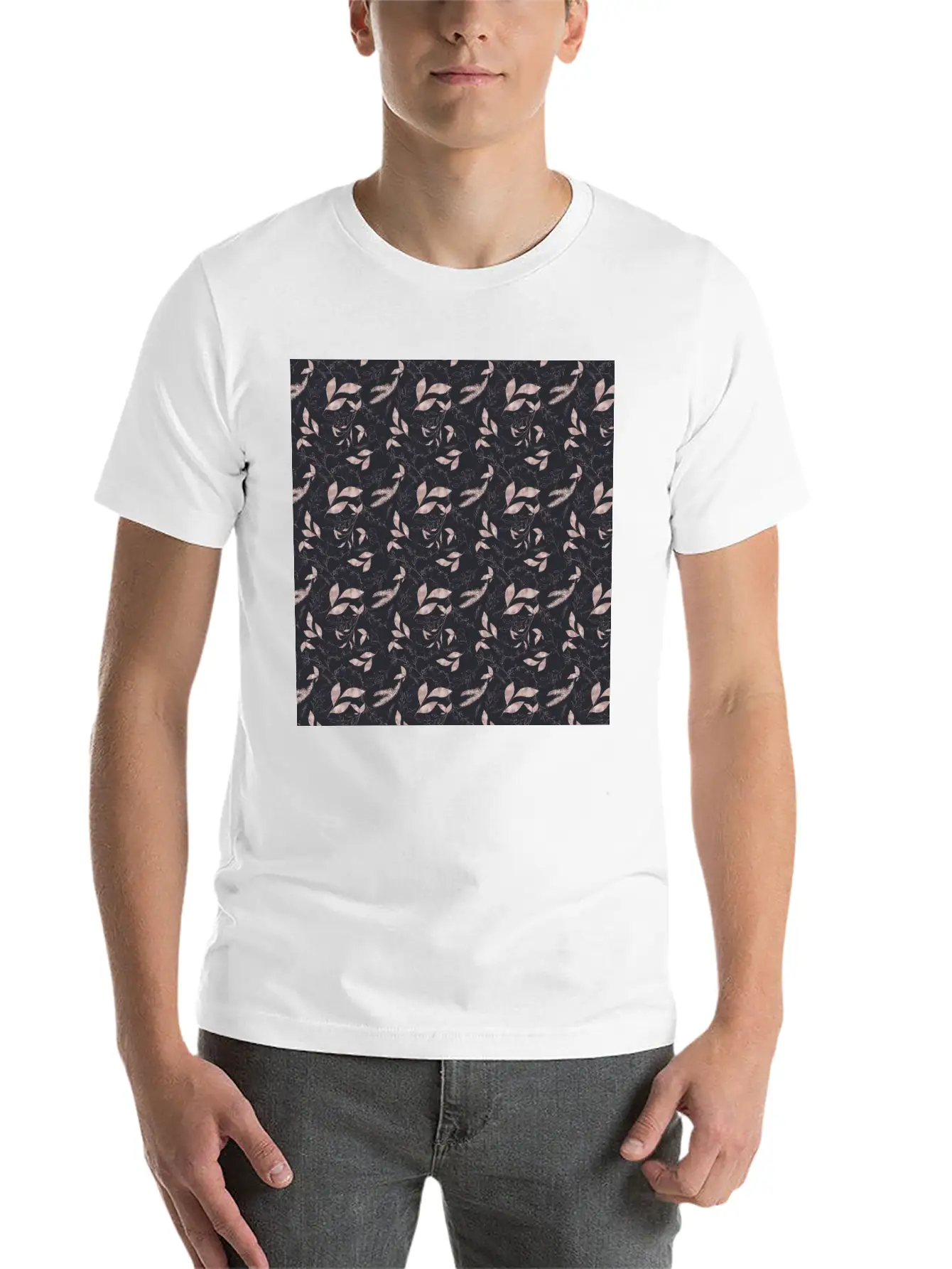 Winter Botanical Rose Gold Black Pattern Stylish Everyday T-Shirt – Unisex Basic Cotton Tee