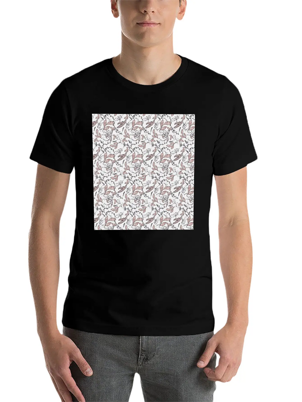 Winter Botanical Rose Gold Black Pattern Stylish Everyday T-Shirt – Unisex Basic Cotton Tee