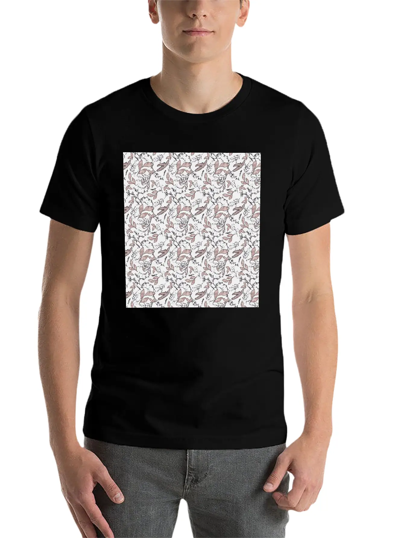 Winter Botanical Rose Gold Black Pattern Stylish Everyday T-Shirt – Unisex Basic Cotton Tee