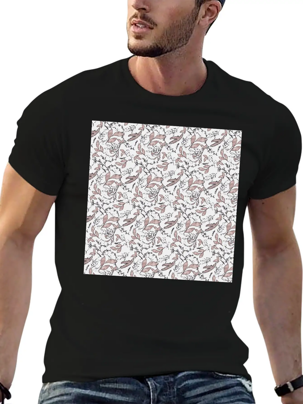 Winter Botanical Rose Gold Black Pattern Stylish Everyday T-Shirt – Unisex Basic Cotton Tee