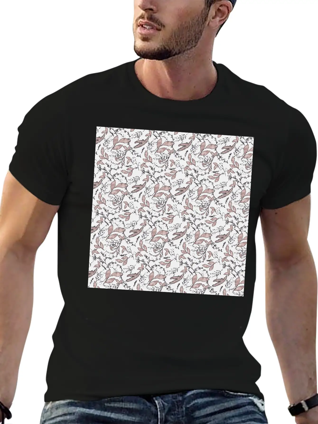Winter Botanical Rose Gold Black Pattern Stylish Everyday T-Shirt – Unisex Basic Cotton Tee