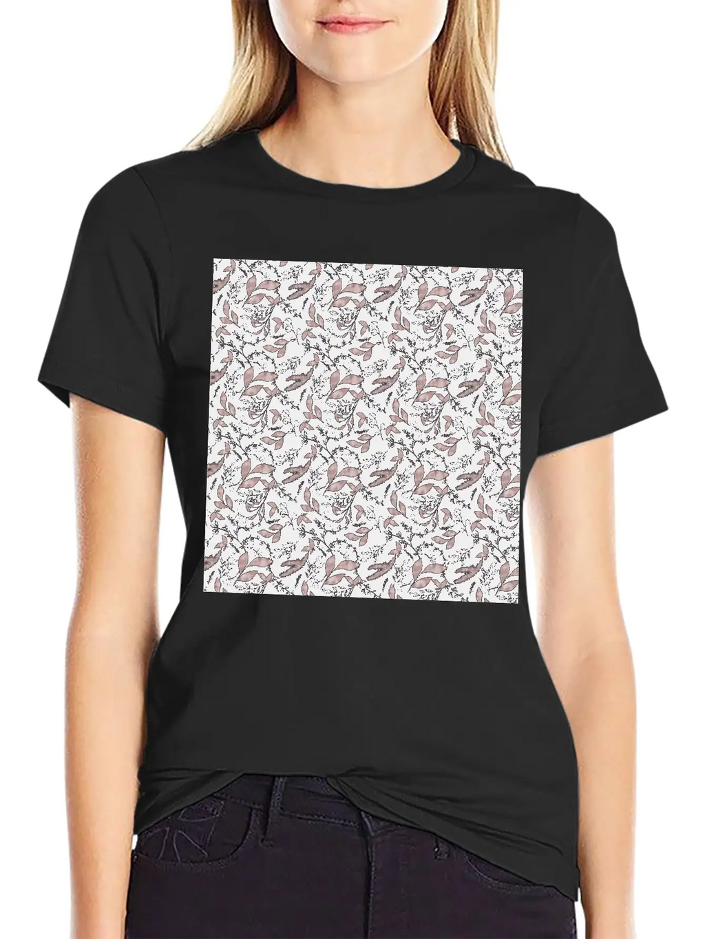 Winter Botanical Rose Gold Black Pattern Stylish Everyday T-Shirt – Unisex Basic Cotton Tee