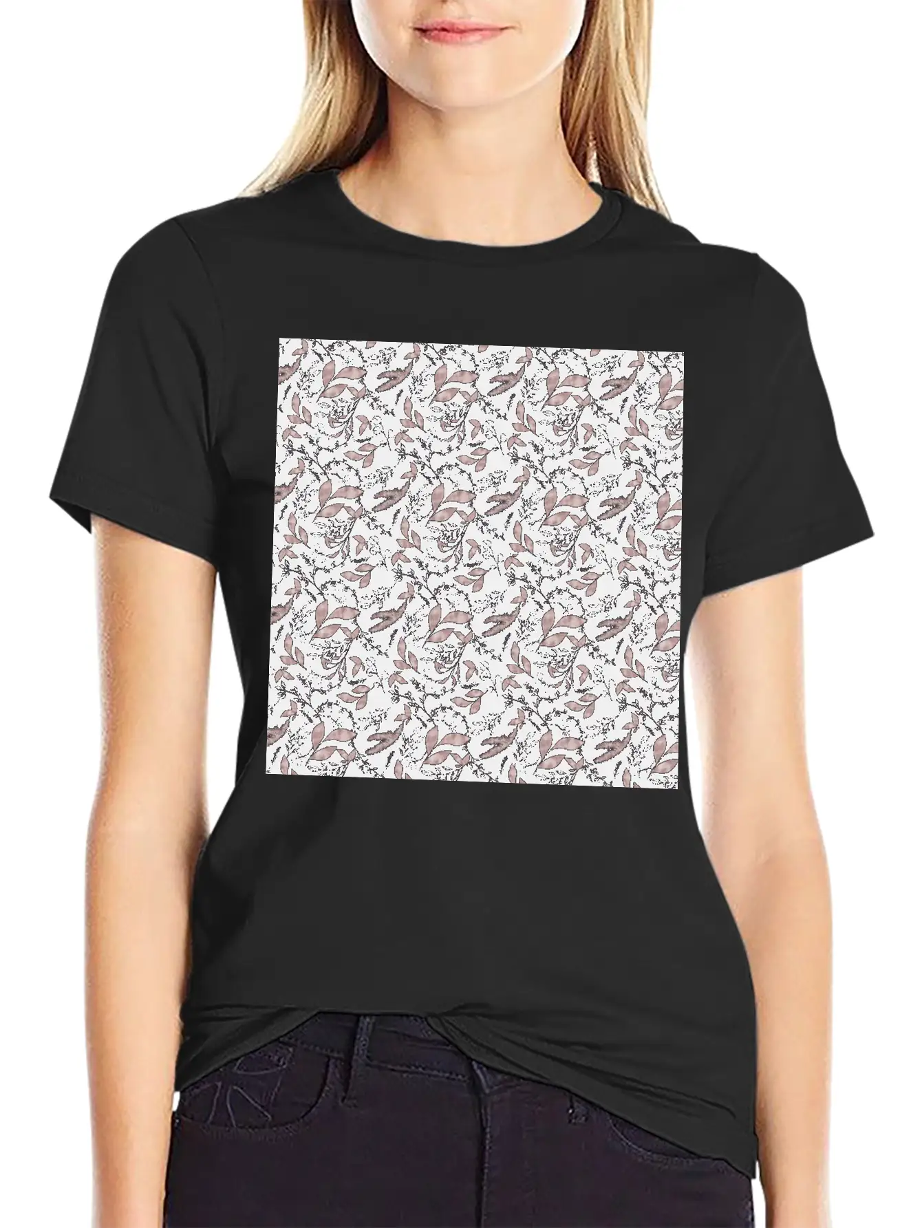 Winter Botanical Rose Gold Black Pattern Stylish Everyday T-Shirt – Unisex Basic Cotton Tee