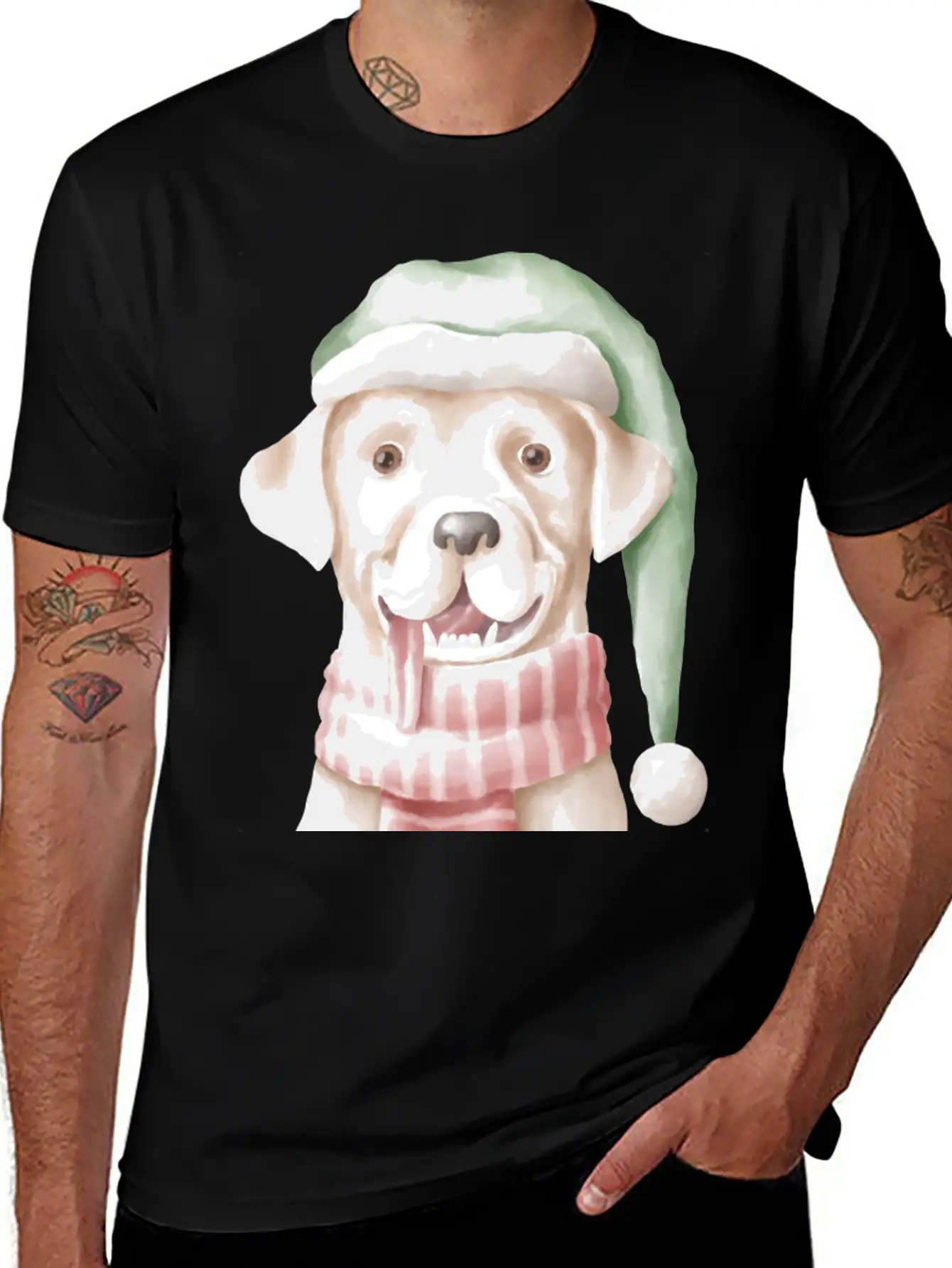Winter Dog With Scarf And Funny Winter Clothes Casual Graphic T-Shirt – Simple And Comfortable Daily Wear