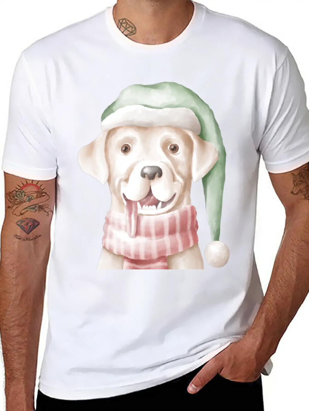 Winter Dog With Scarf And Funny Winter Clothes Casual Graphic T-Shirt – Simple And Comfortable Daily Wear