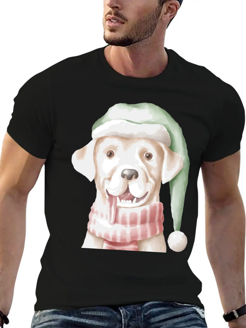 Winter Dog With Scarf And Funny Winter Clothes Casual Graphic T-Shirt – Simple And Comfortable Daily Wear