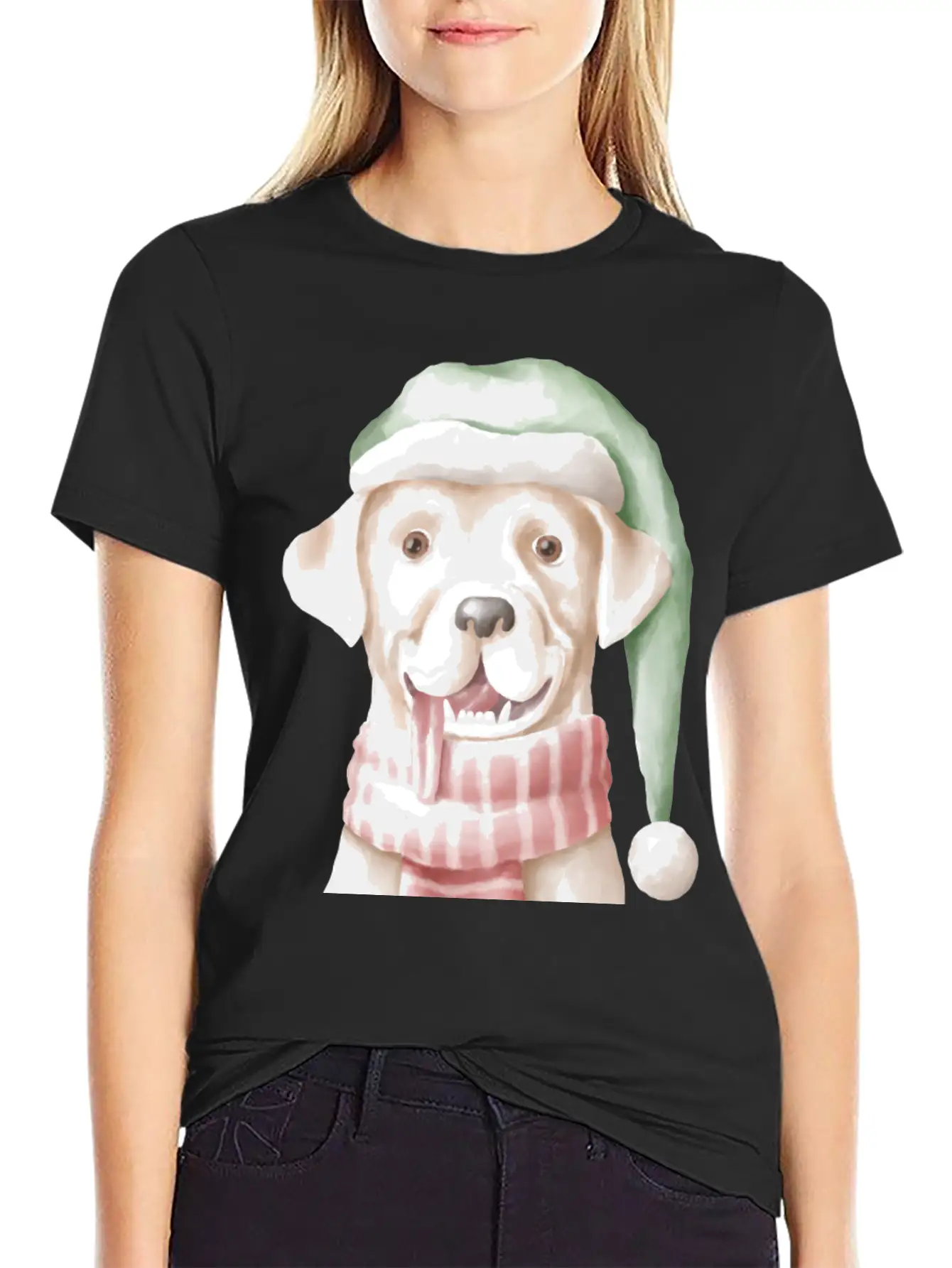 Winter Dog With Scarf And Funny Winter Clothes Casual Graphic T-Shirt – Simple And Comfortable Daily Wear