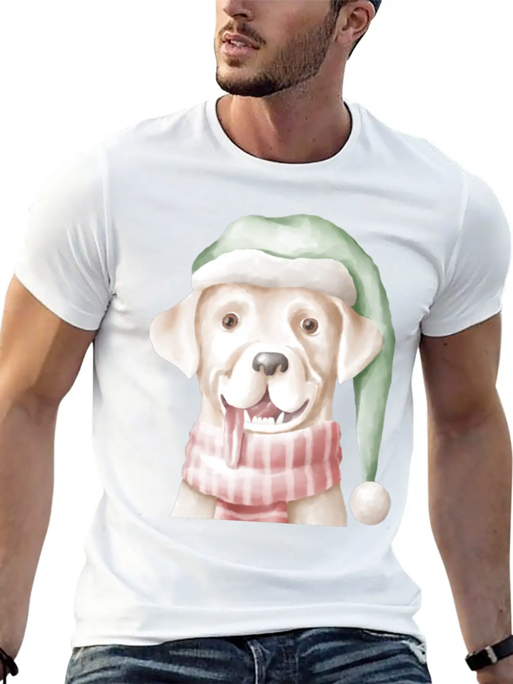 Winter Dog With Scarf And Funny Winter Clothes Casual Graphic T-Shirt – Simple And Comfortable Daily Wear