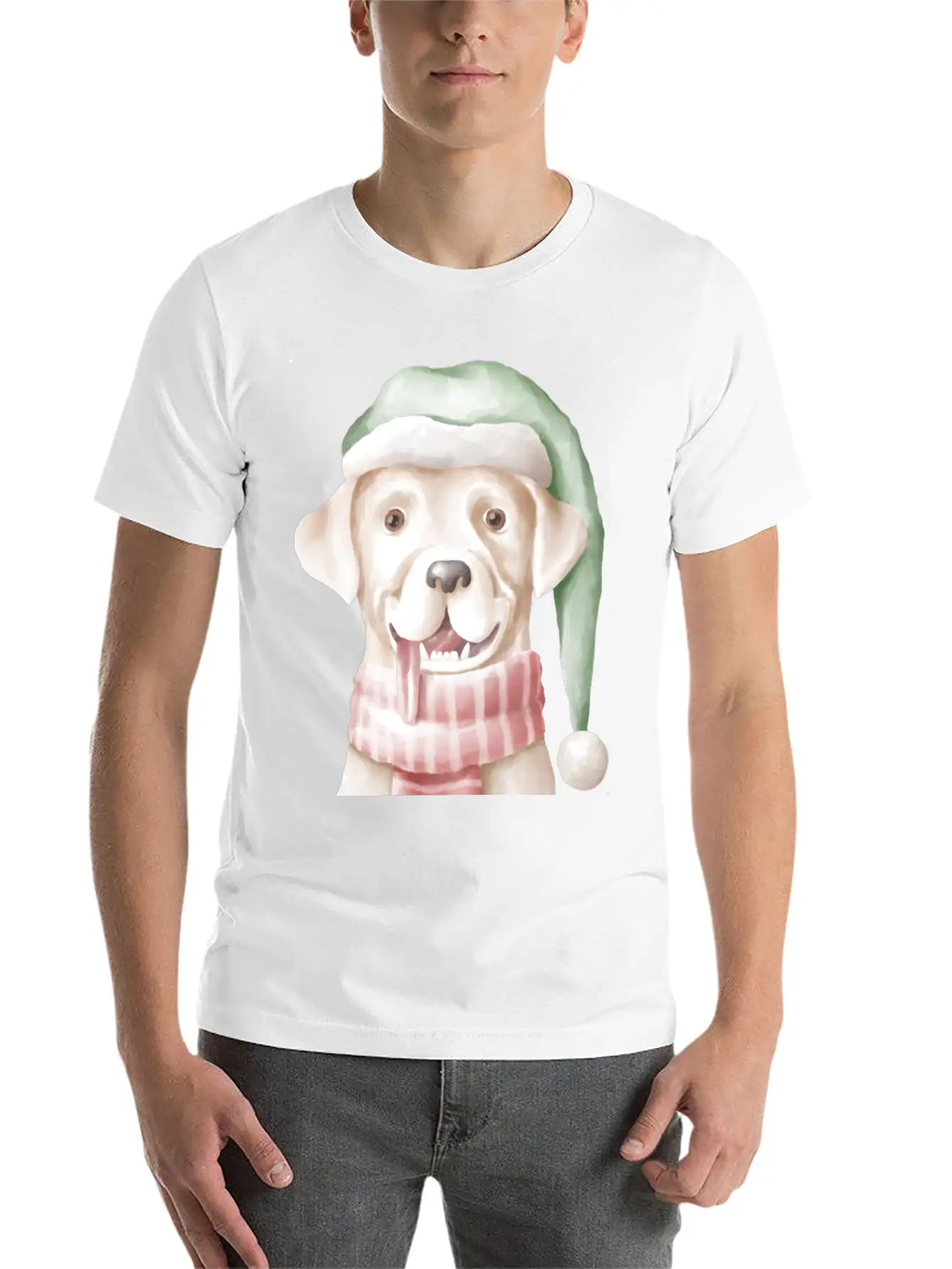 Winter Dog With Scarf And Funny Winter Clothes Casual Graphic T-Shirt – Simple And Comfortable Daily Wear