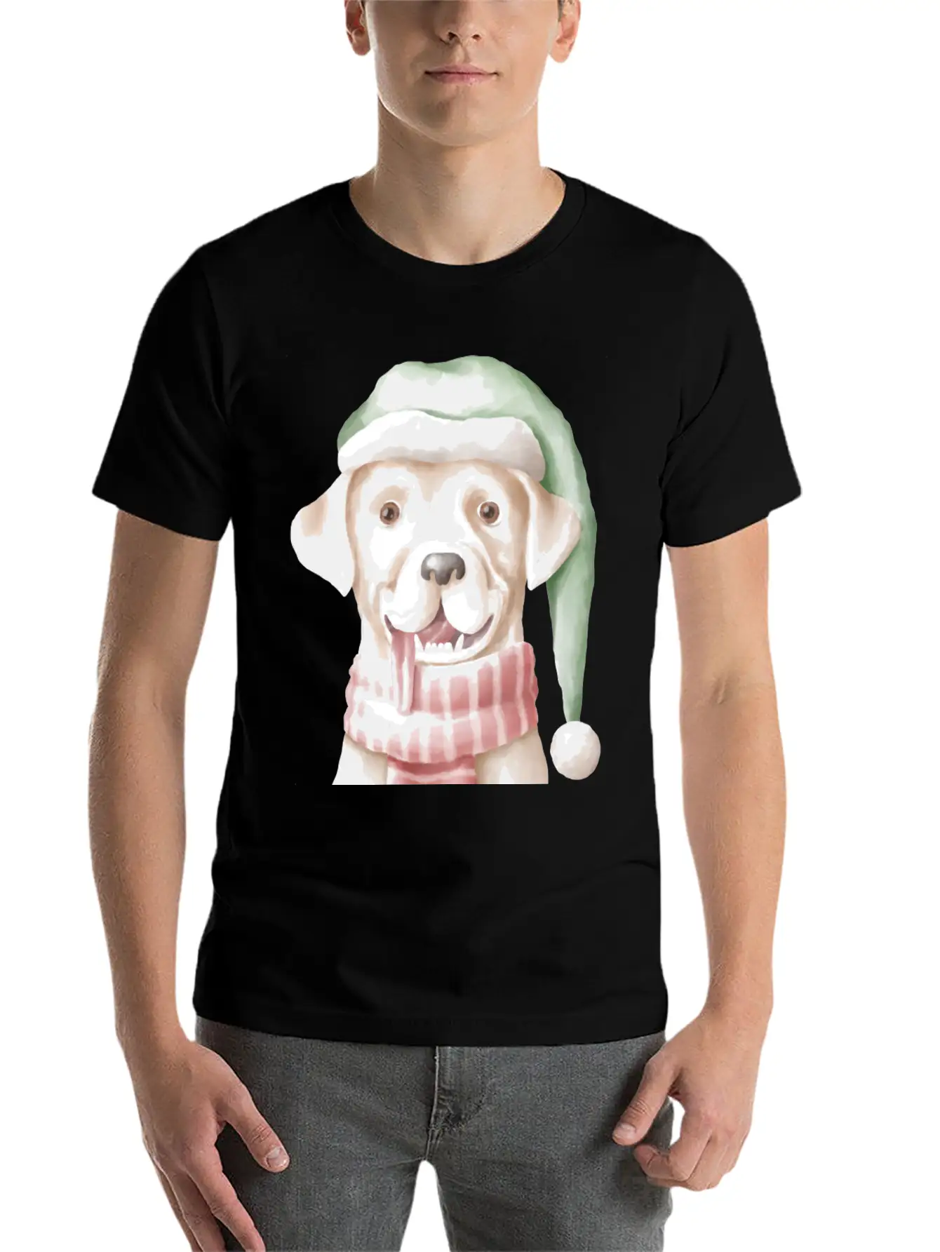 Winter Dog With Scarf And Funny Winter Clothes Casual Graphic T-Shirt – Simple And Comfortable Daily Wear