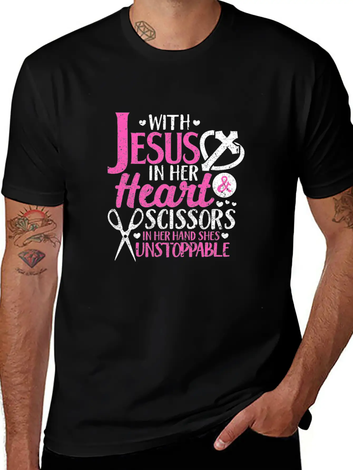 With Jesus In Her Heart & Scissors Hairstylist Breathable Soft Cotton T-Shirt – Timeless Casual Look