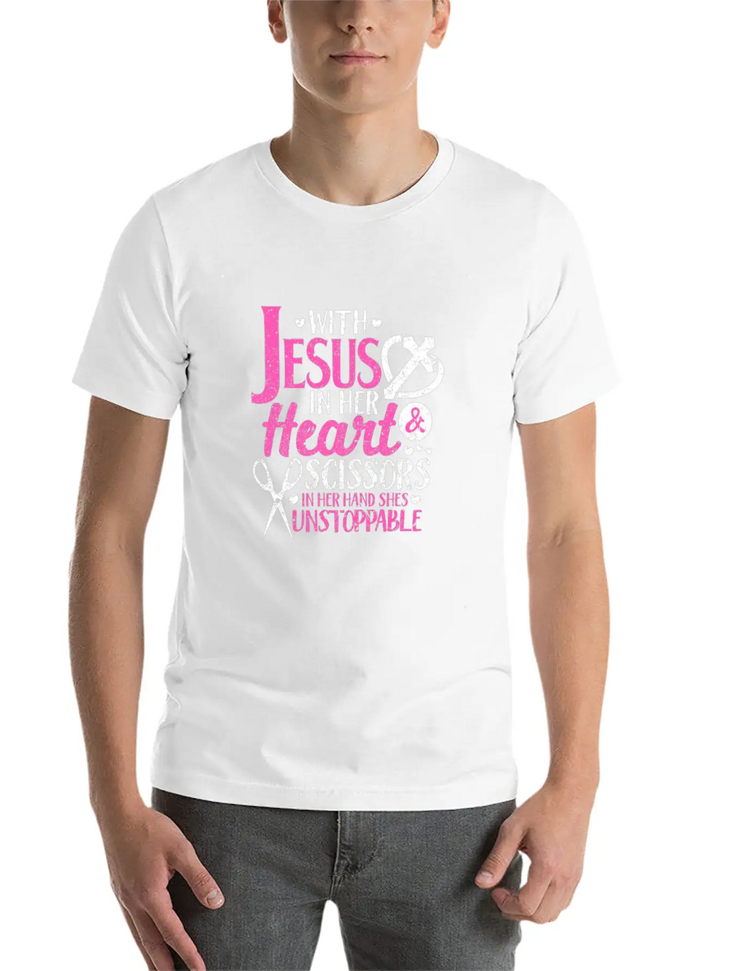 With Jesus In Her Heart & Scissors Hairstylist Breathable Soft Cotton T-Shirt – Timeless Casual Look