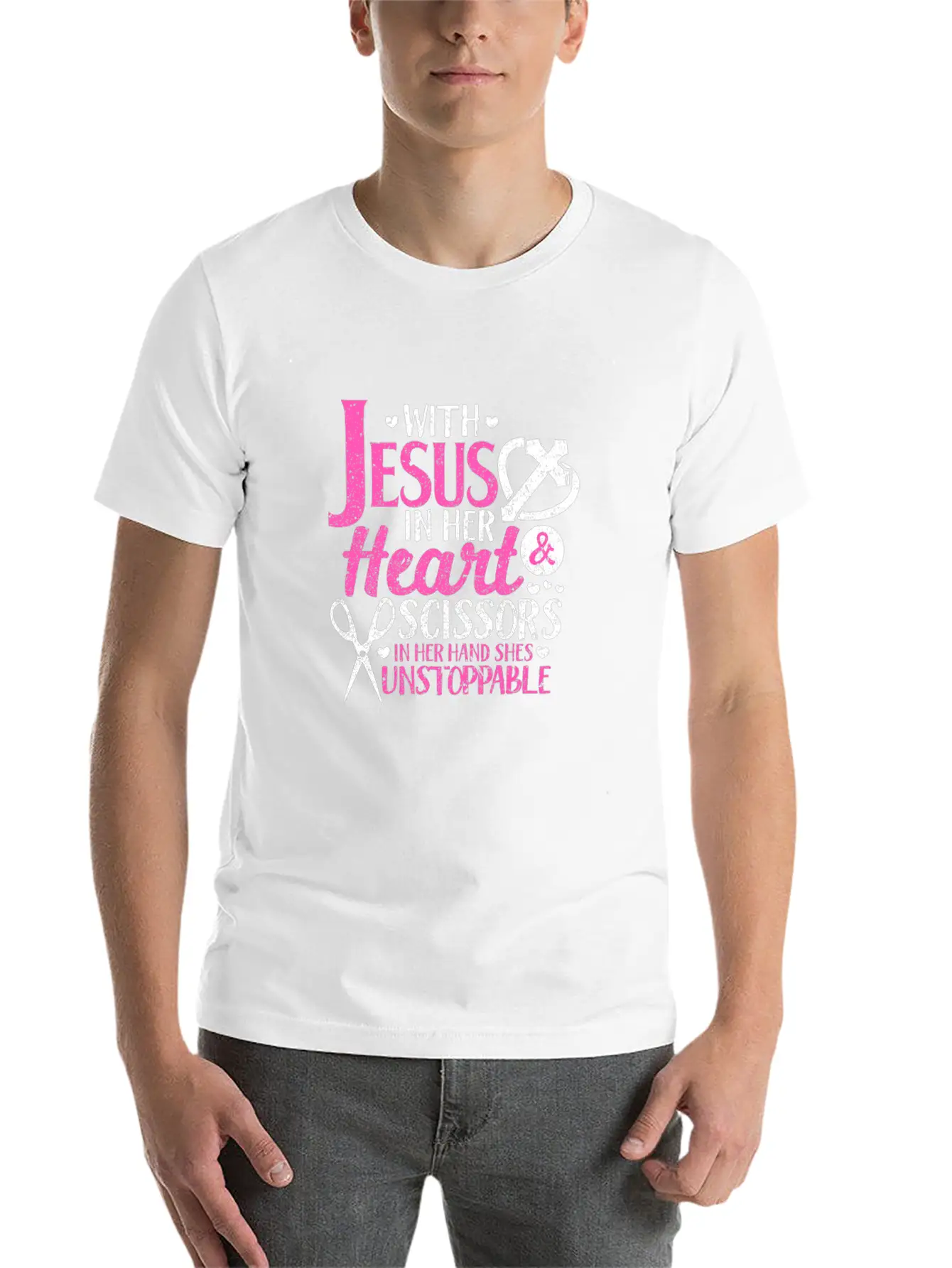 With Jesus In Her Heart & Scissors Hairstylist Breathable Soft Cotton T-Shirt – Timeless Casual Look