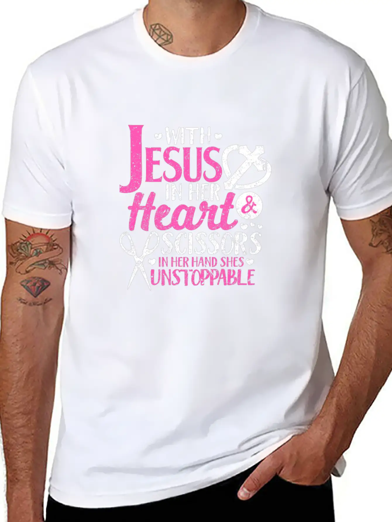With Jesus In Her Heart & Scissors Hairstylist Breathable Soft Cotton T-Shirt – Timeless Casual Look