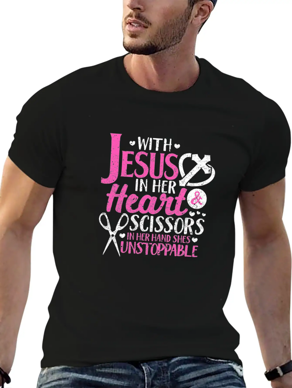 With Jesus In Her Heart & Scissors Hairstylist Breathable Soft Cotton T-Shirt – Timeless Casual Look
