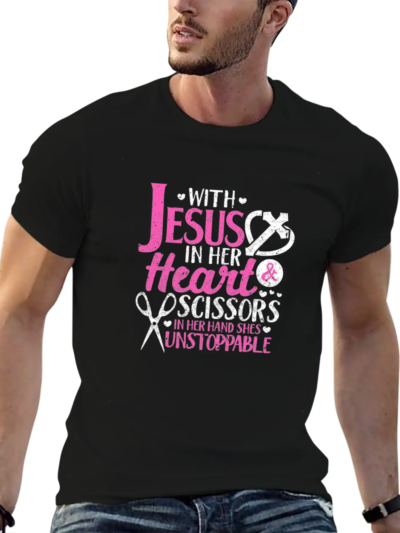 With Jesus In Her Heart & Scissors Hairstylist Breathable Soft Cotton T-Shirt – Timeless Casual Look