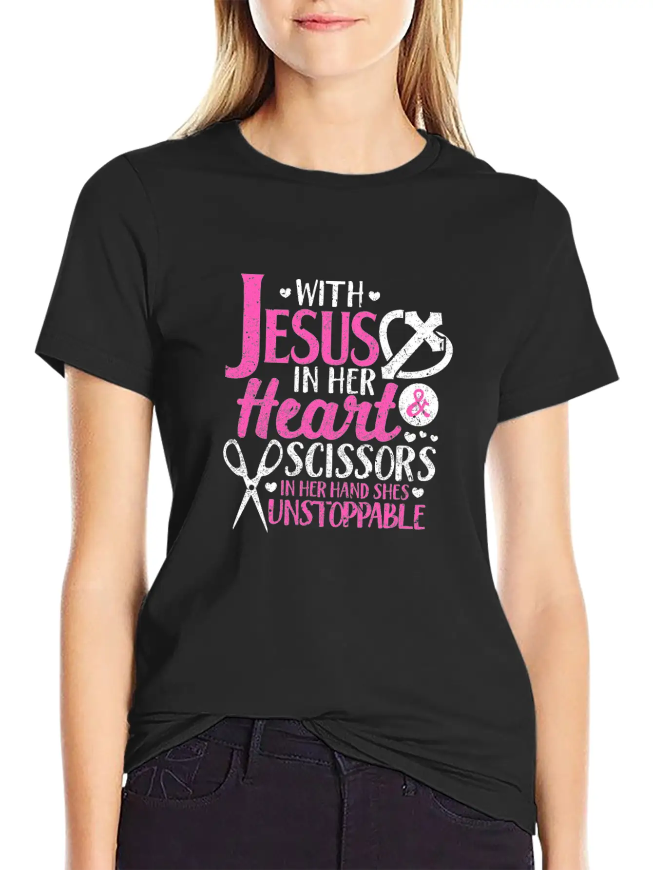 With Jesus In Her Heart & Scissors Hairstylist Breathable Soft Cotton T-Shirt – Timeless Casual Look
