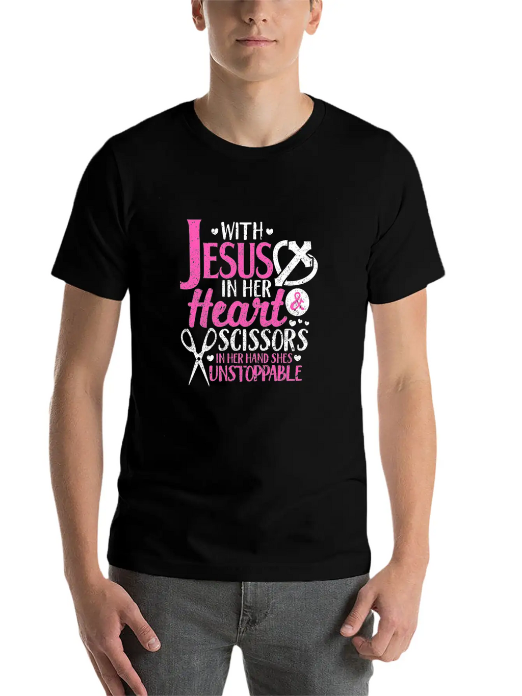With Jesus In Her Heart & Scissors Hairstylist Breathable Soft Cotton T-Shirt – Timeless Casual Look