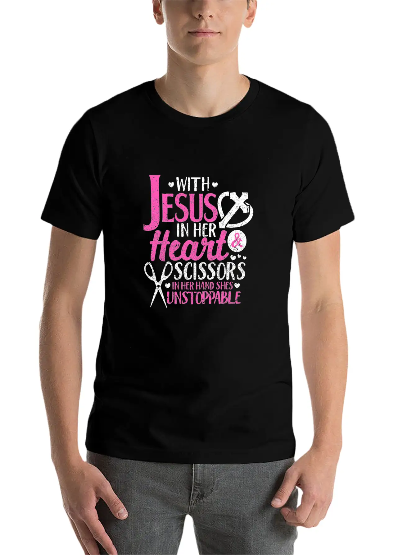 With Jesus In Her Heart & Scissors Hairstylist Breathable Soft Cotton T-Shirt – Timeless Casual Look