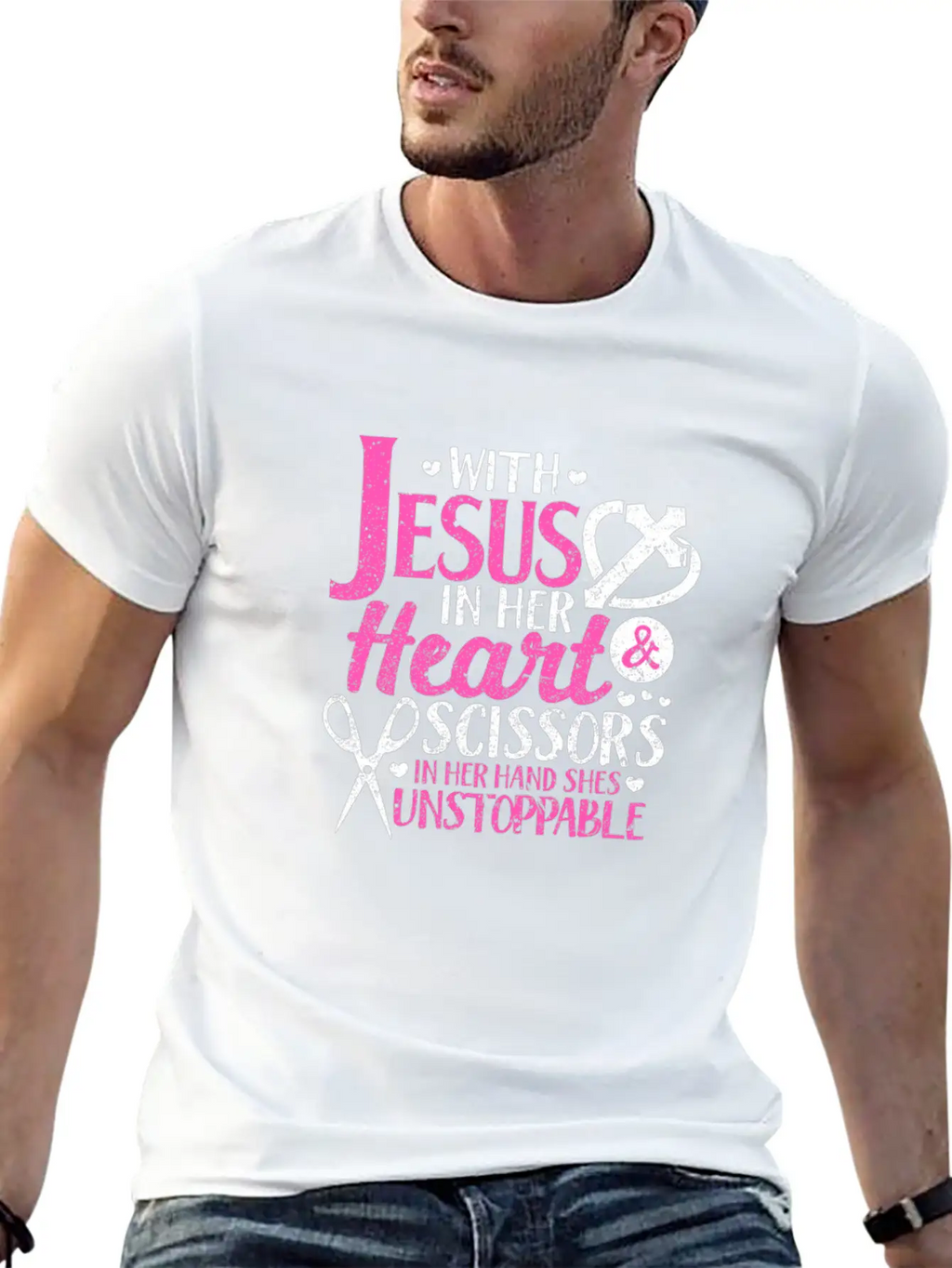 With Jesus In Her Heart & Scissors Hairstylist Breathable Soft Cotton T-Shirt – Timeless Casual Look