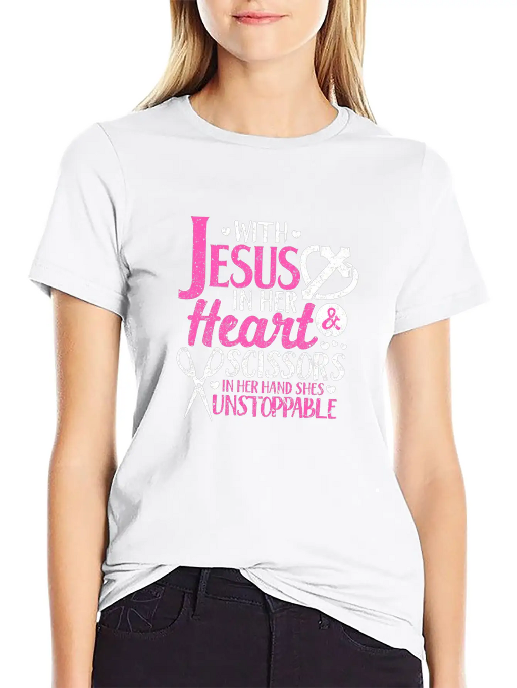 With Jesus In Her Heart & Scissors Hairstylist Breathable Soft Cotton T-Shirt – Timeless Casual Look