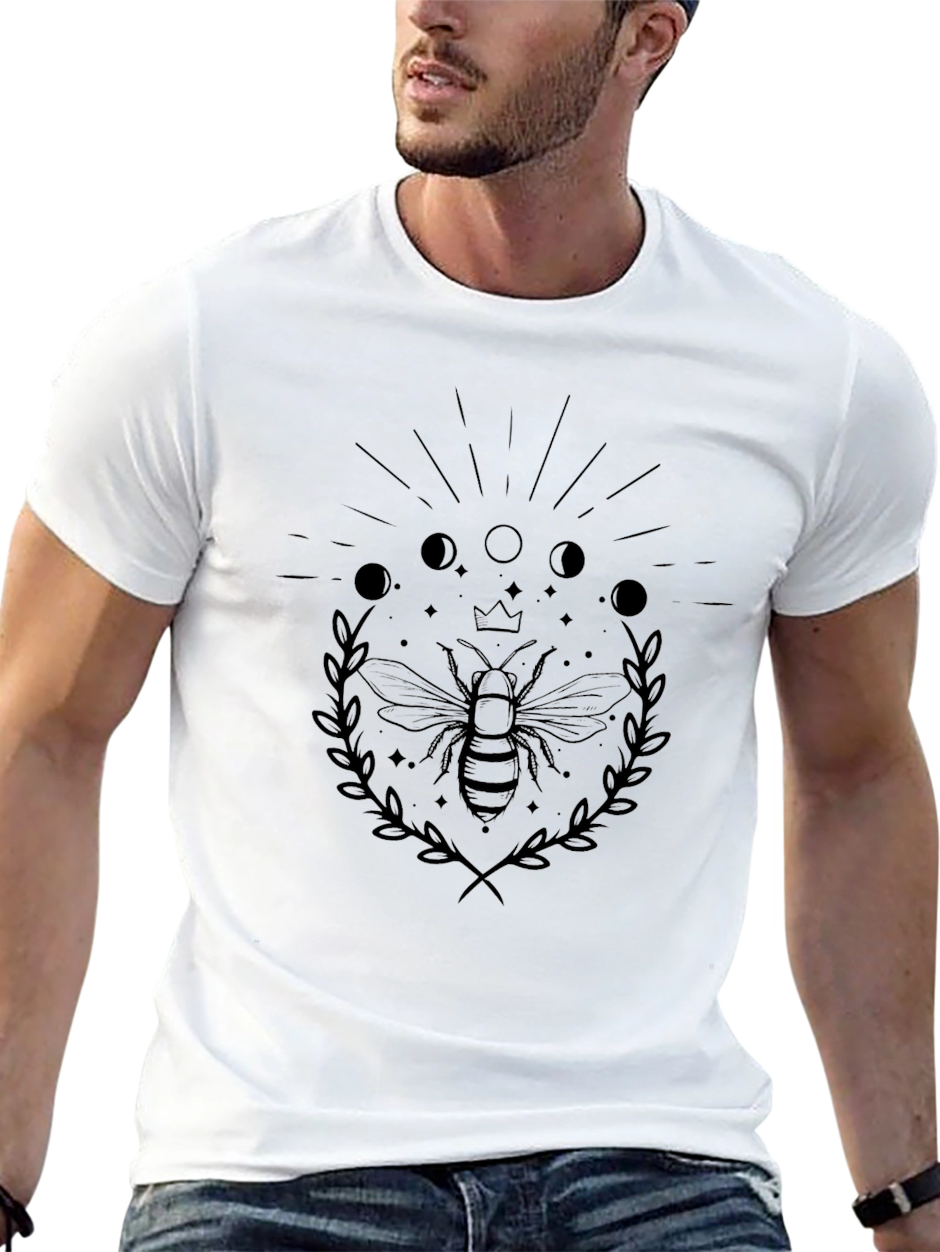 Bee & Moon Phases Graphic Tee - Black