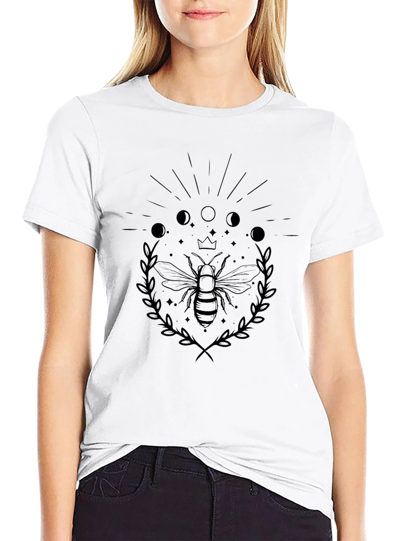Bee & Moon Phases Graphic Tee - Black
