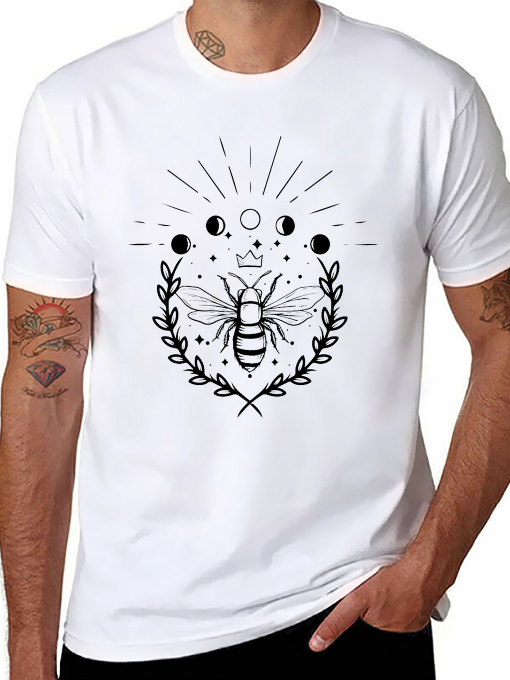 Bee & Moon Phases Graphic Tee - Black
