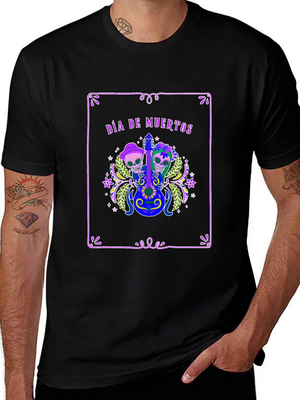Día de Muertos T-Shirt - Skull Guitar Graphic Tee