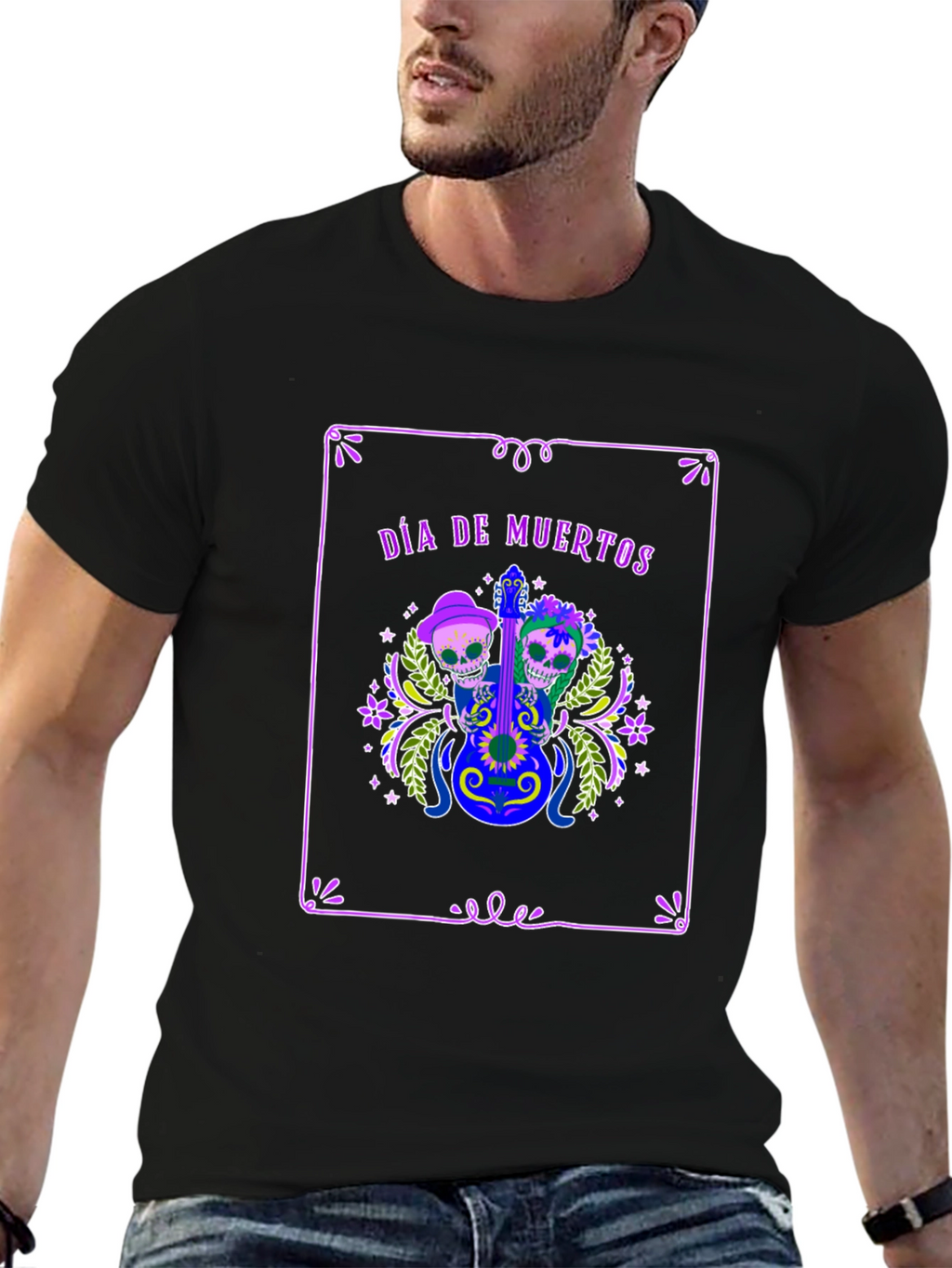 Día de Muertos T-Shirt - Skull Guitar Graphic Tee