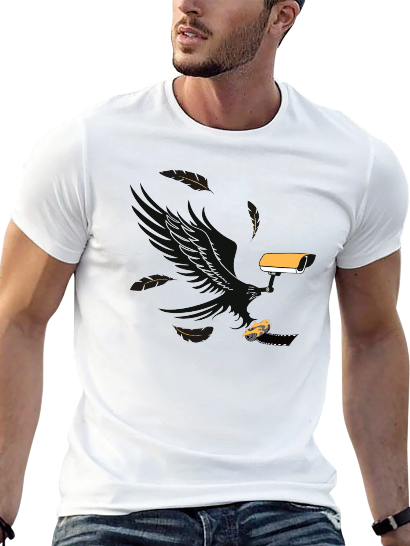 Surveillance T-Shirt: Eagle Camera & Car Graphic Tee