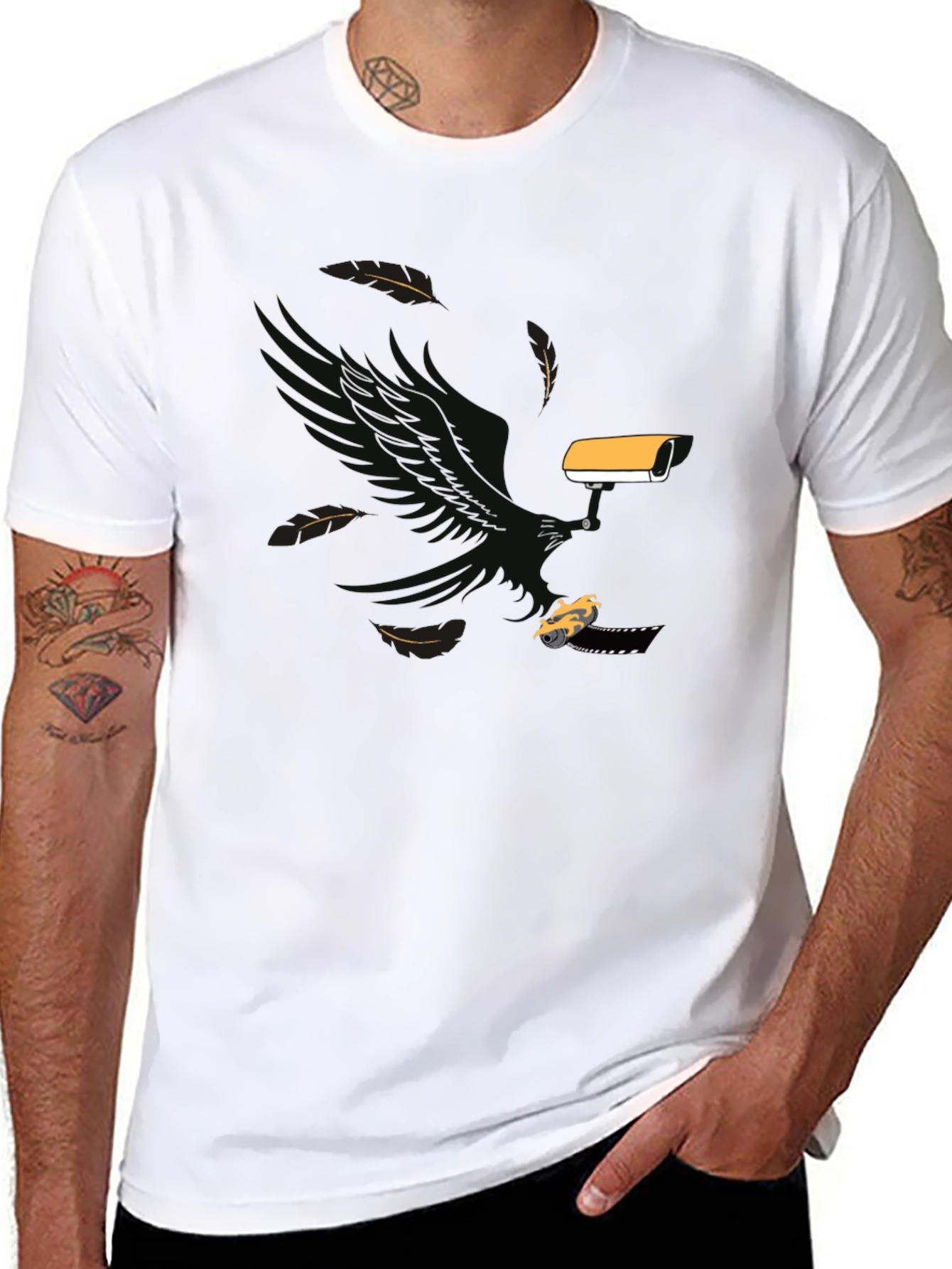 Surveillance T-Shirt: Eagle Camera & Car Graphic Tee