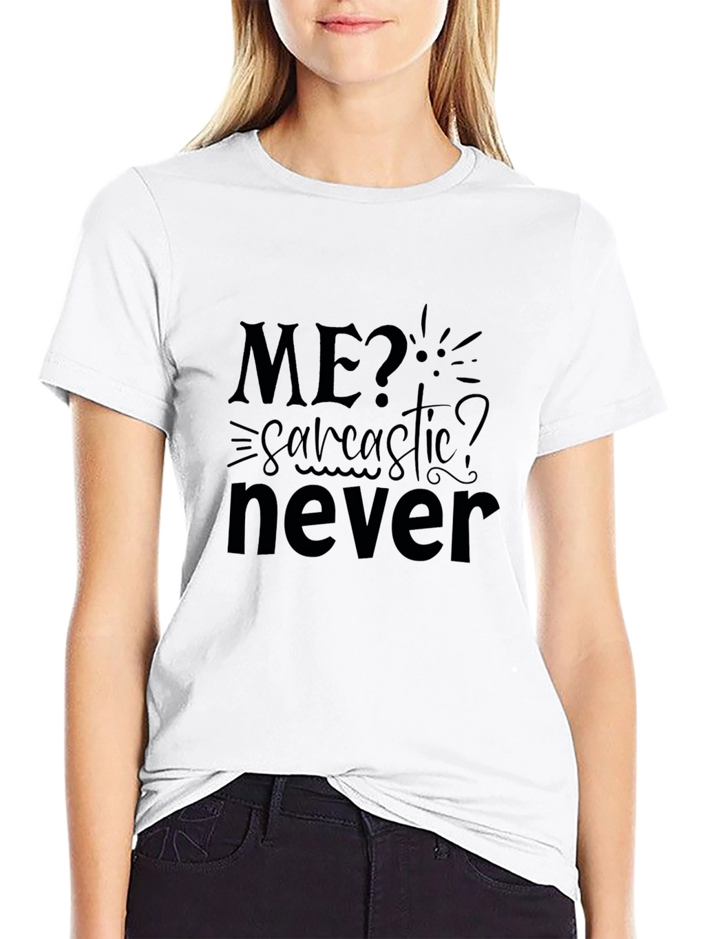 Sarcastic? Never! Mens Black Graphic Tee