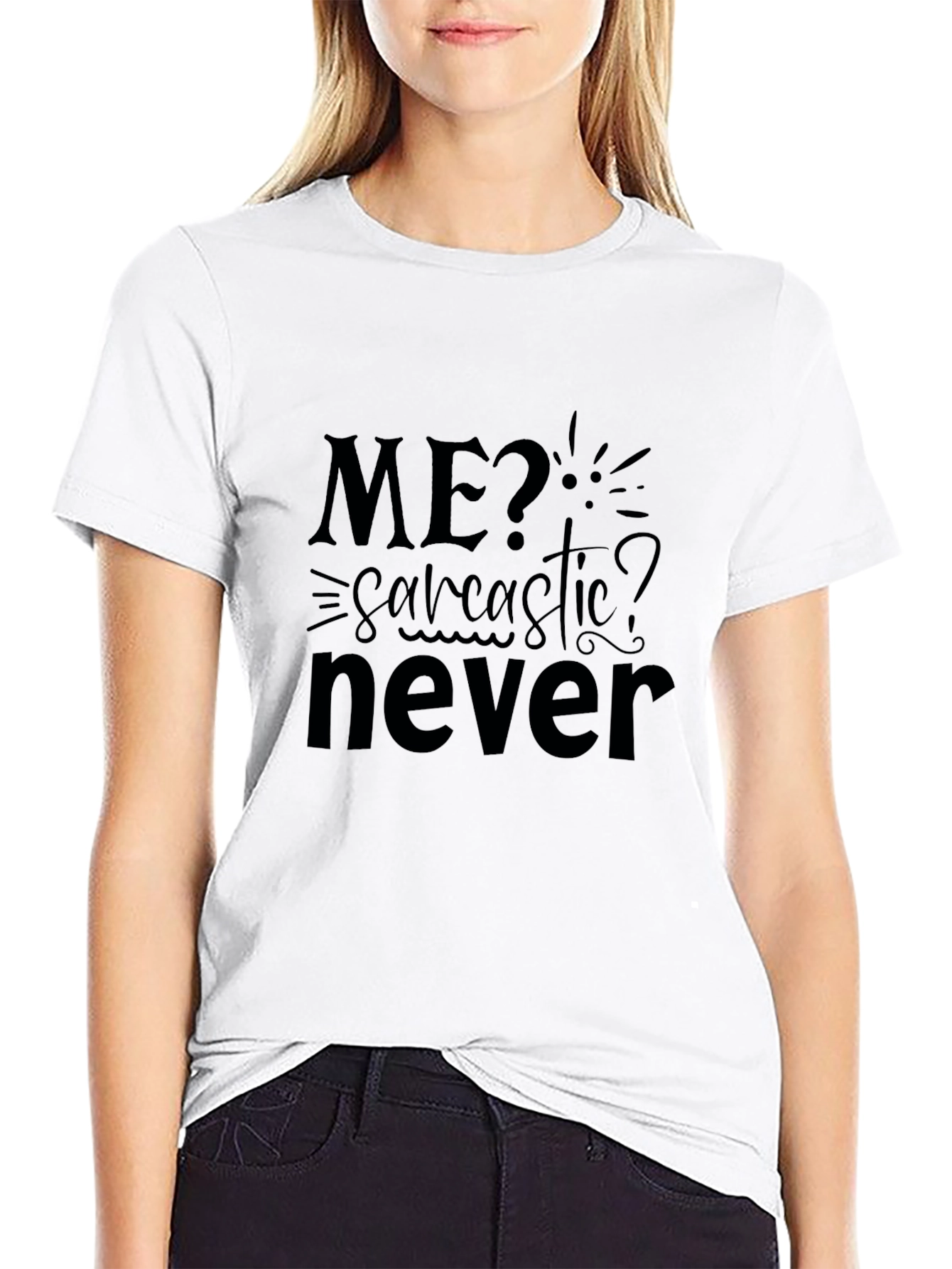 Sarcastic? Never! Mens Black Graphic Tee