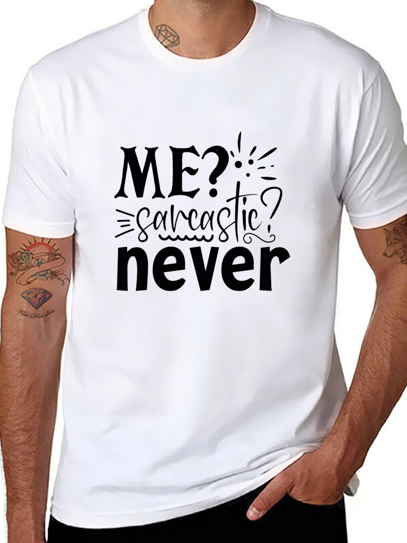 Sarcastic? Never! Mens Black Graphic Tee