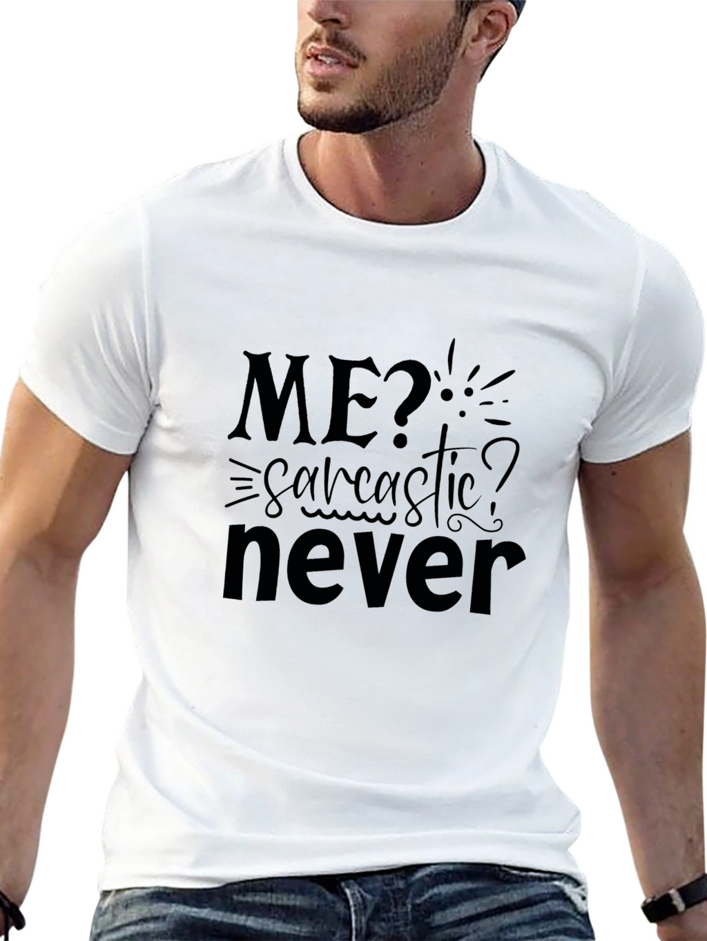 Sarcastic? Never! Mens Black Graphic Tee