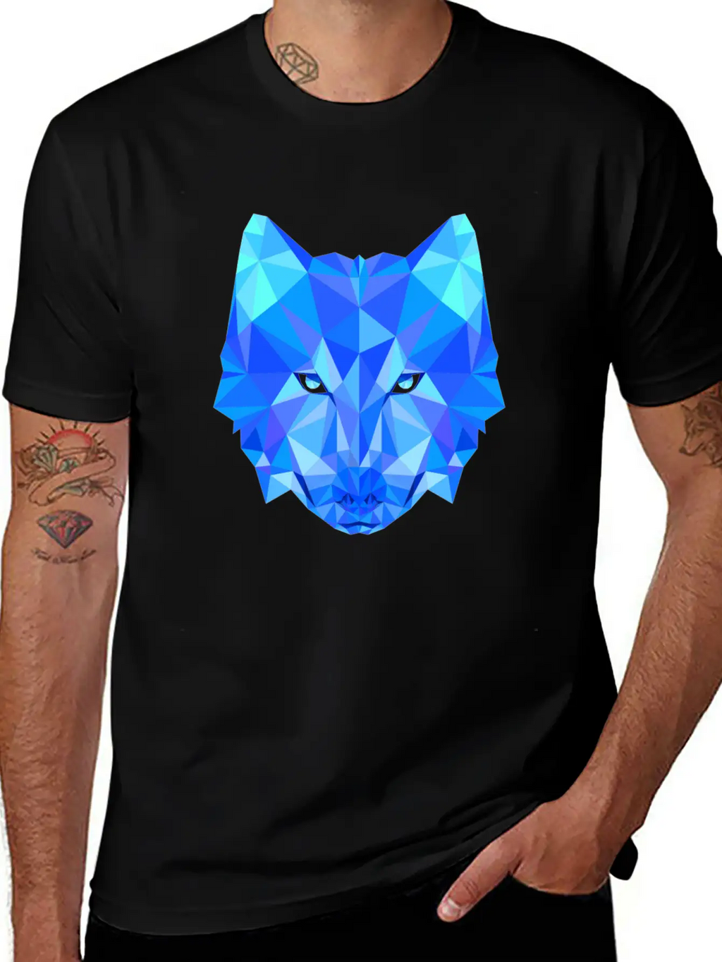 Wolf Dog Shepherd In Geometric Polygons Breathable Soft Cotton T-Shirt – Timeless Casual Look