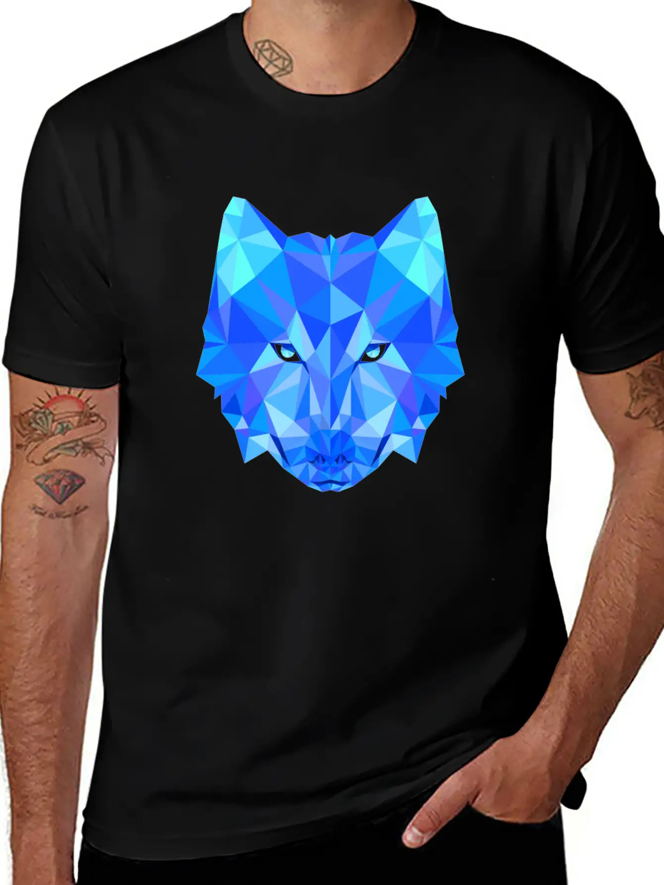 Wolf Dog Shepherd In Geometric Polygons Breathable Soft Cotton T-Shirt – Timeless Casual Look