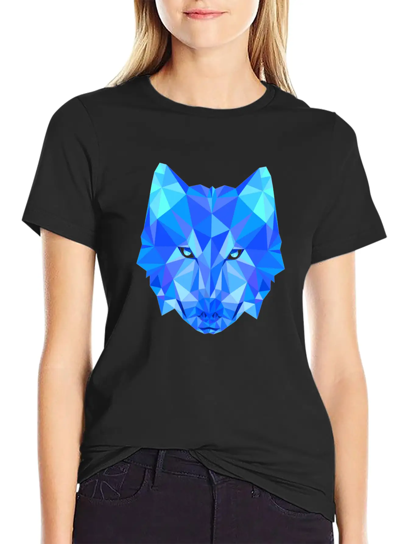 Wolf Dog Shepherd In Geometric Polygons Breathable Soft Cotton T-Shirt – Timeless Casual Look