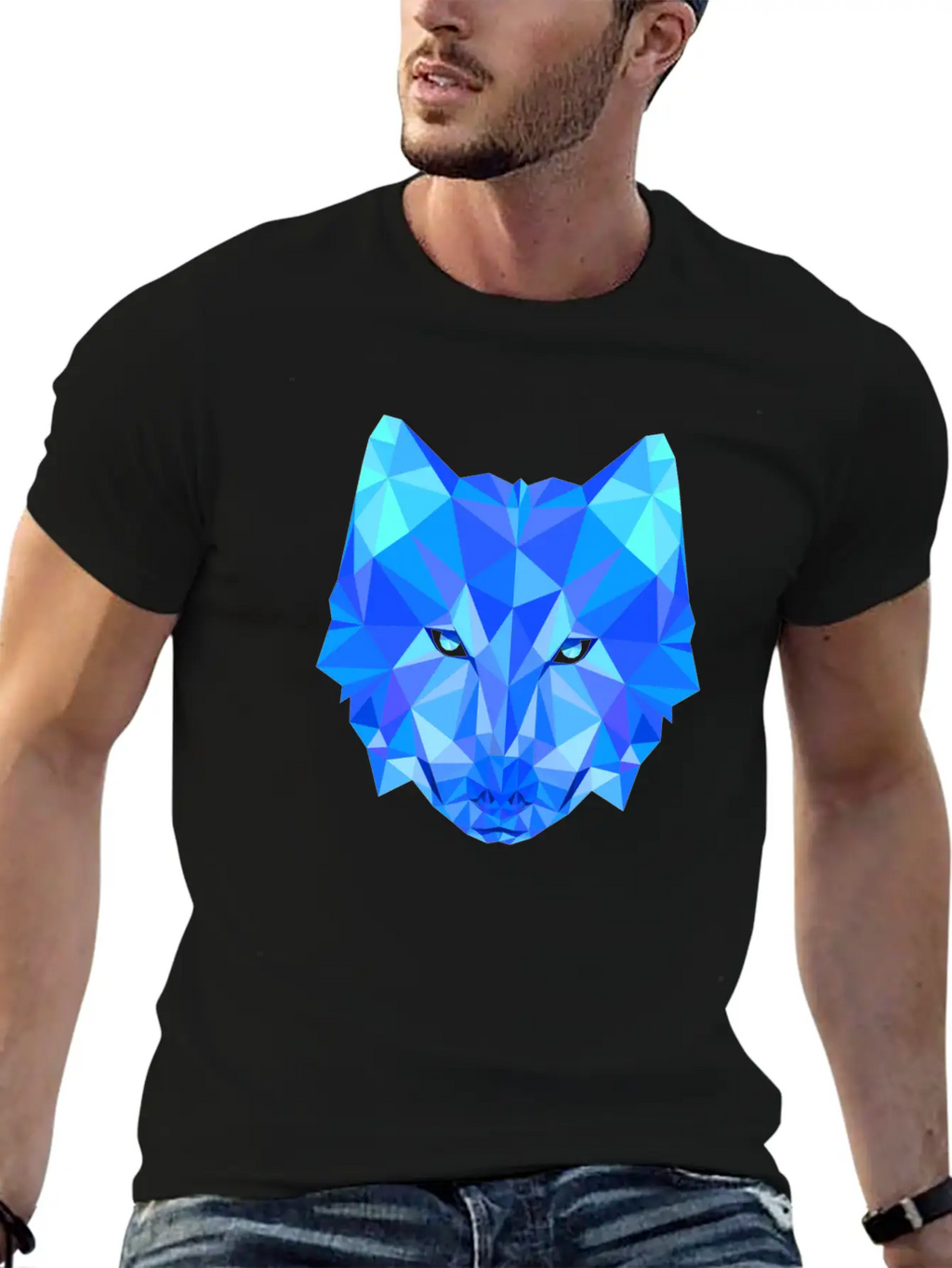 Wolf Dog Shepherd In Geometric Polygons Breathable Soft Cotton T-Shirt – Timeless Casual Look