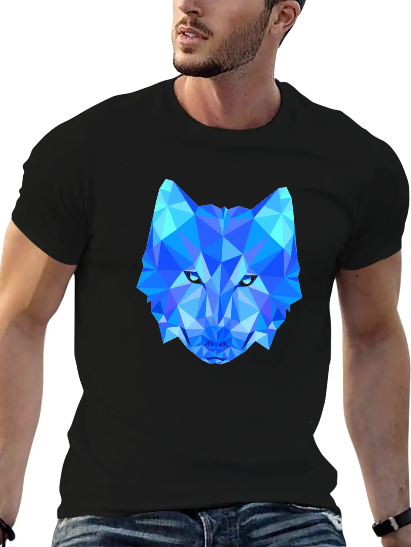 Wolf Dog Shepherd In Geometric Polygons Breathable Soft Cotton T-Shirt – Timeless Casual Look