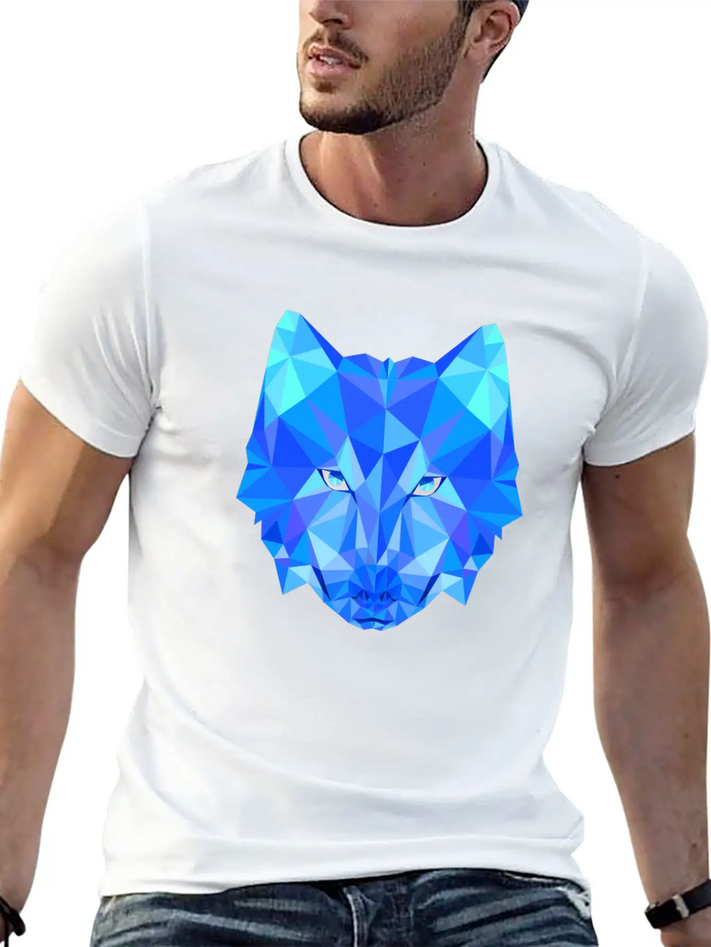 Wolf Dog Shepherd In Geometric Polygons Breathable Soft Cotton T-Shirt – Timeless Casual Look