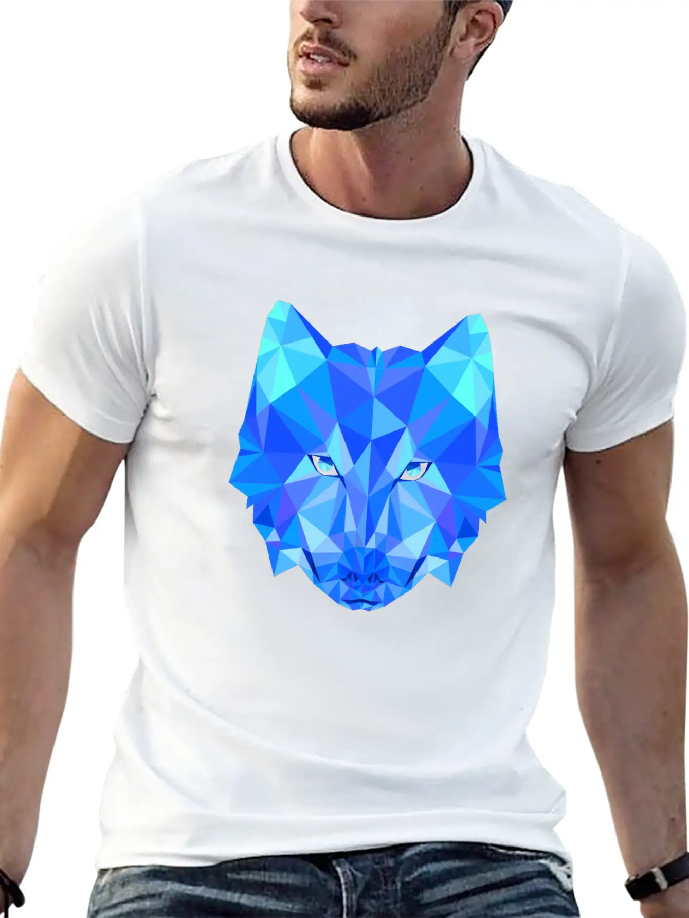 Wolf Dog Shepherd In Geometric Polygons Breathable Soft Cotton T-Shirt – Timeless Casual Look