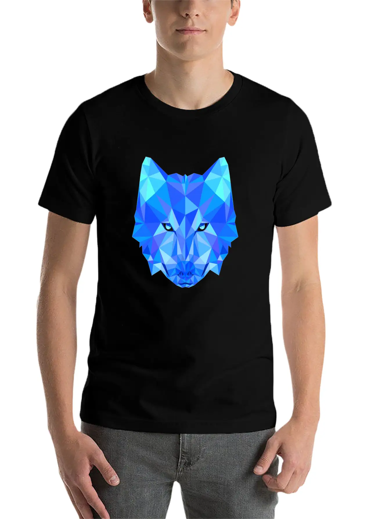 Wolf Dog Shepherd In Geometric Polygons Breathable Soft Cotton T-Shirt – Timeless Casual Look