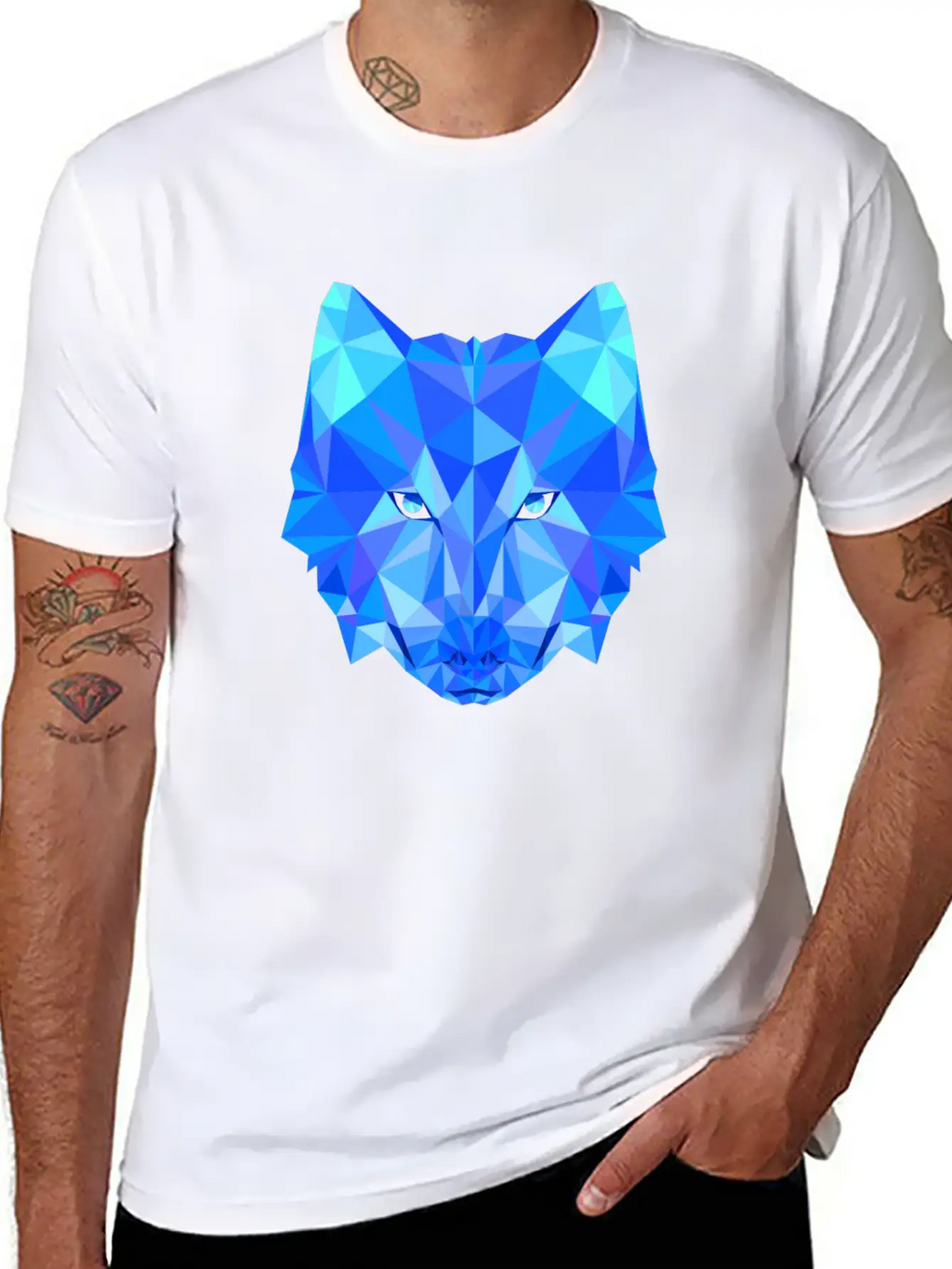 Wolf Dog Shepherd In Geometric Polygons Breathable Soft Cotton T-Shirt – Timeless Casual Look