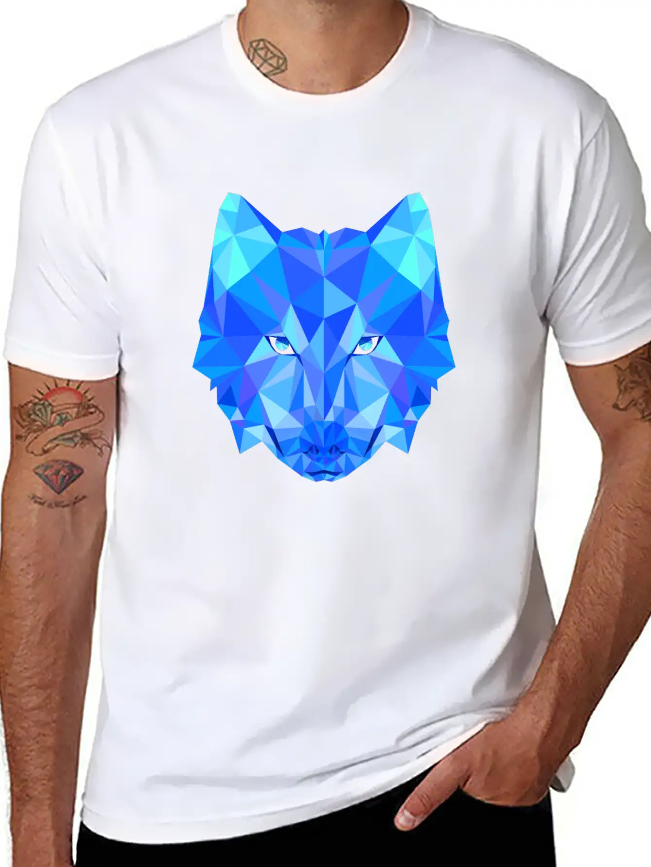 Wolf Dog Shepherd In Geometric Polygons Breathable Soft Cotton T-Shirt – Timeless Casual Look